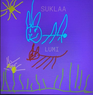 A child's drawing on a Chromebook
